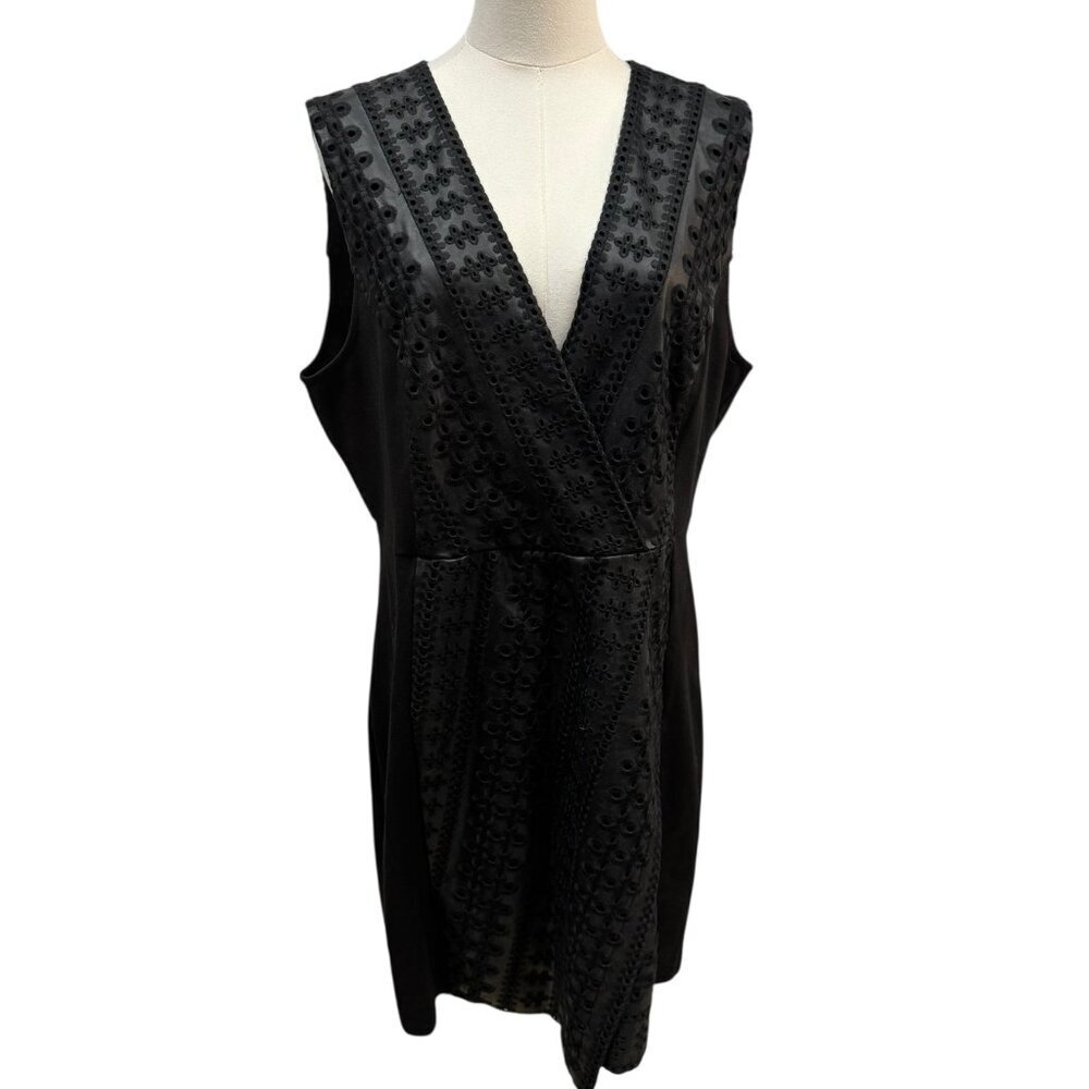 BCBGMAXAZRIA Atelier Femme Black Faux Leather Eyelet Dress Size XL
